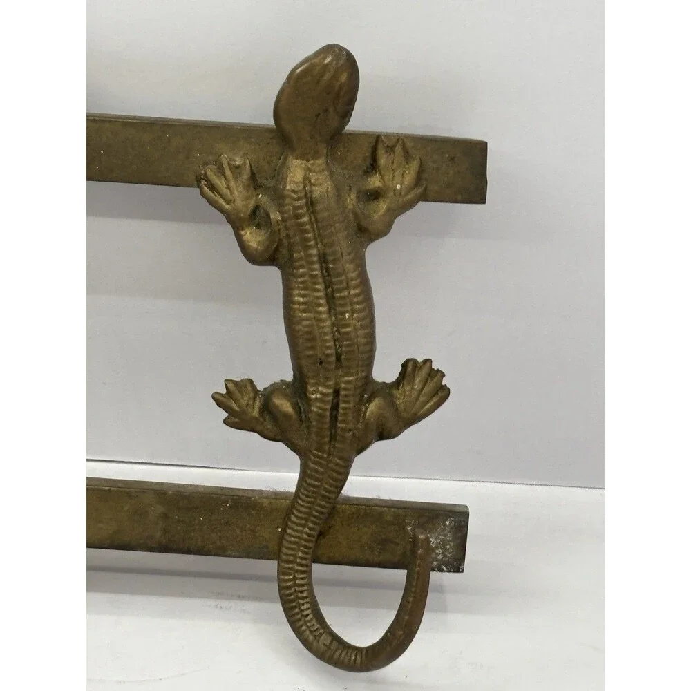 Vintage Solid Brass 5-Hook Lizard Gecko Wall Rack Coat Key Towel Hanger Boho 22